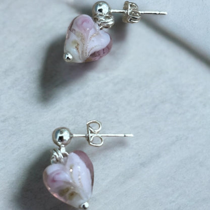 Hand painted rose heart 925 earrings