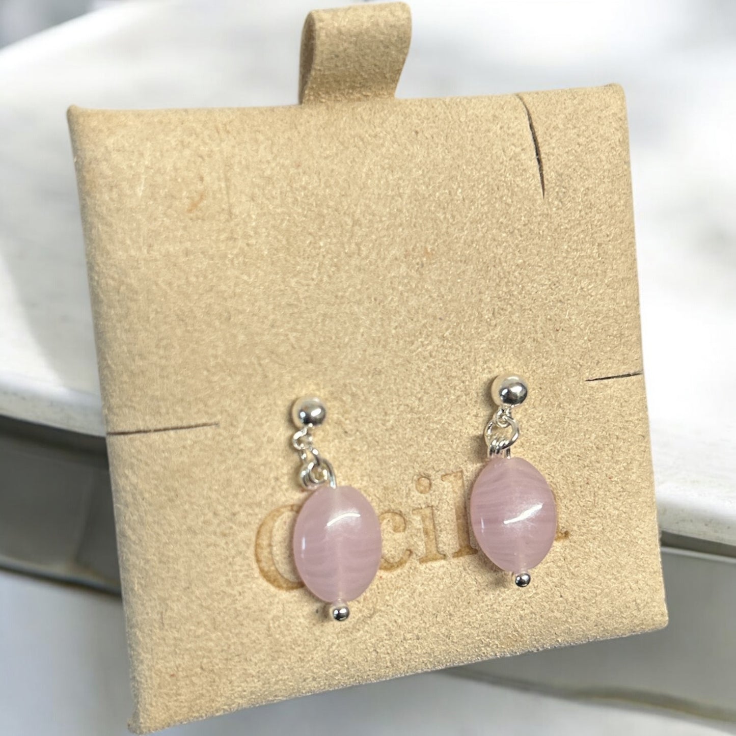 Oval pink 925 earrings