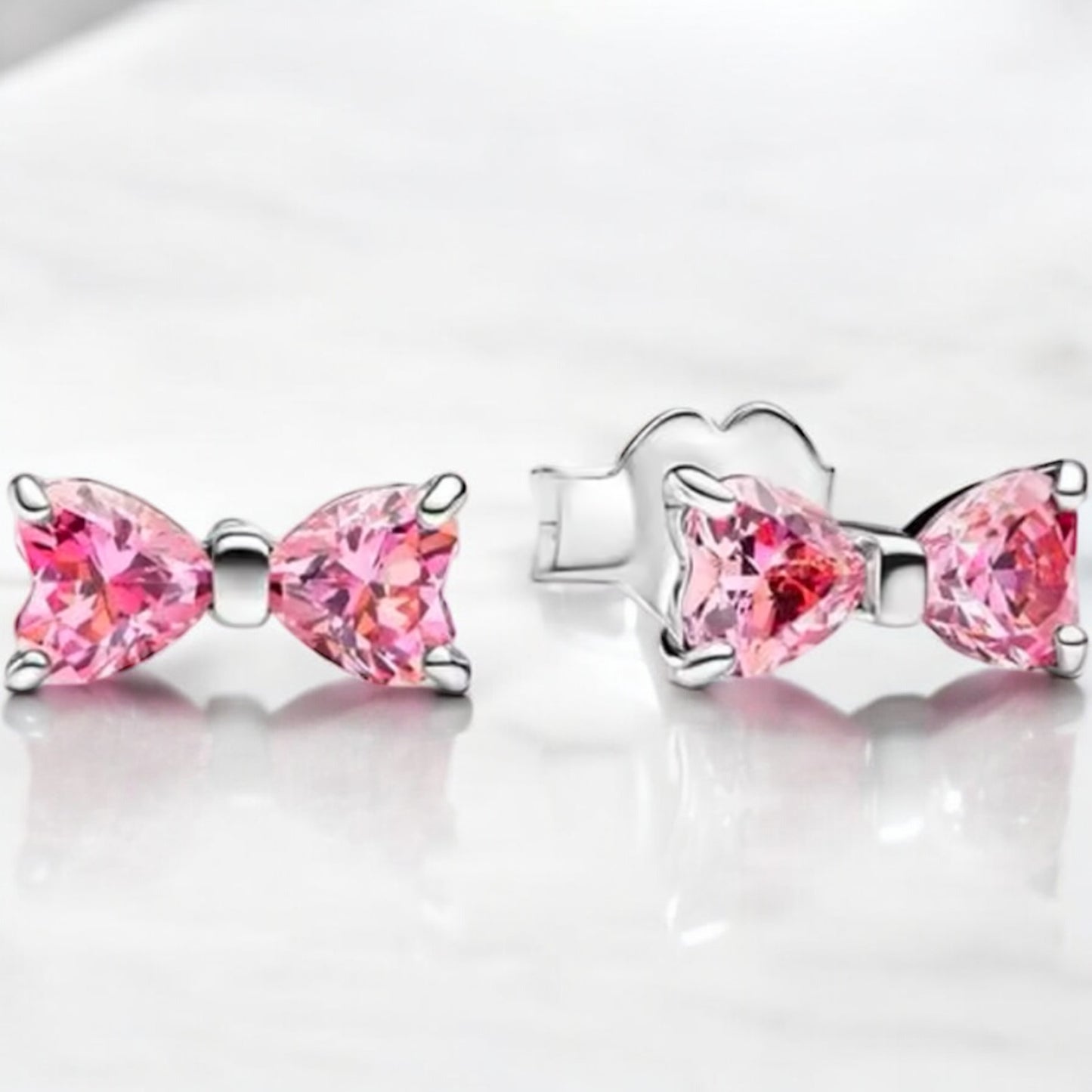 Pink bow 925 stud earrings
