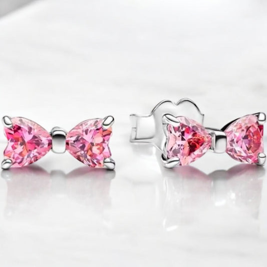 Pink bow 925 stud earrings