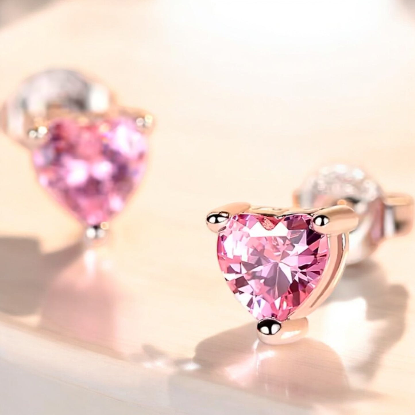 Pink heart 925 stud earrings