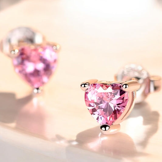 Pink heart 925 stud earrings