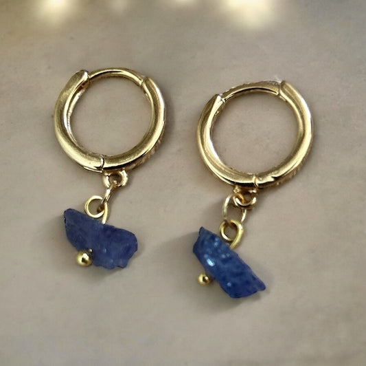 Tanzanite raw crystal 14k gold plated Huggies