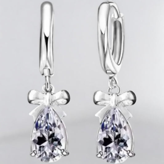 Clear crystal & bow 925 Huggies