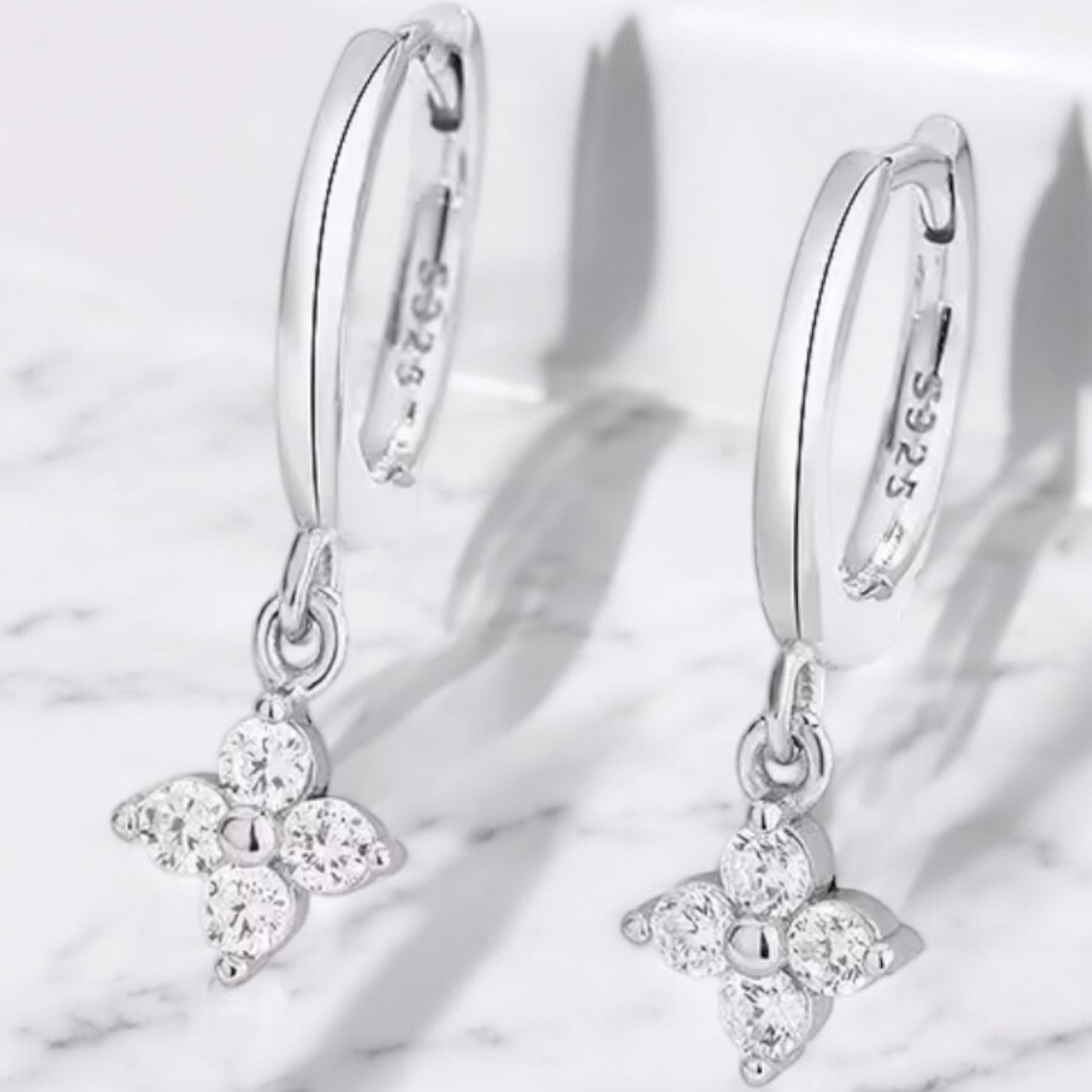 925 silver flower huggies