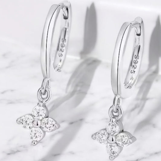 925 silver flower huggies