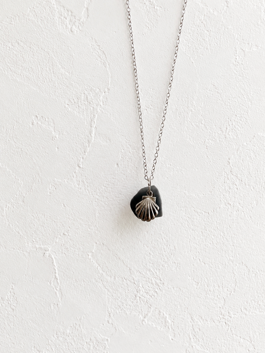 Grey pottery piece & Sterling silver shell necklace (pottery found on Sheringham beach, Norfolk)