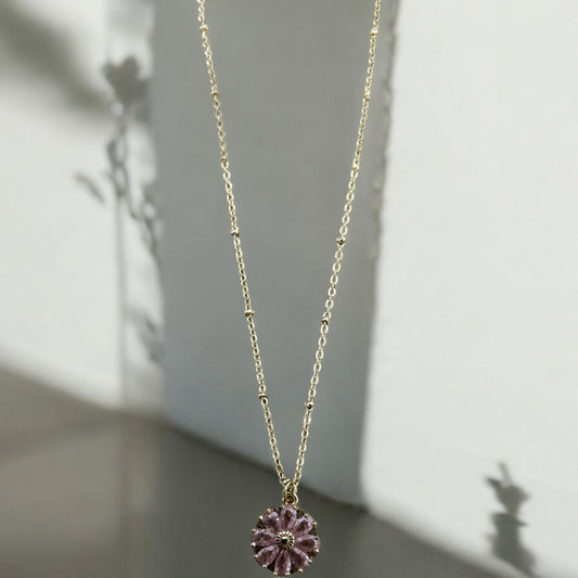 Pink gem flower necklace