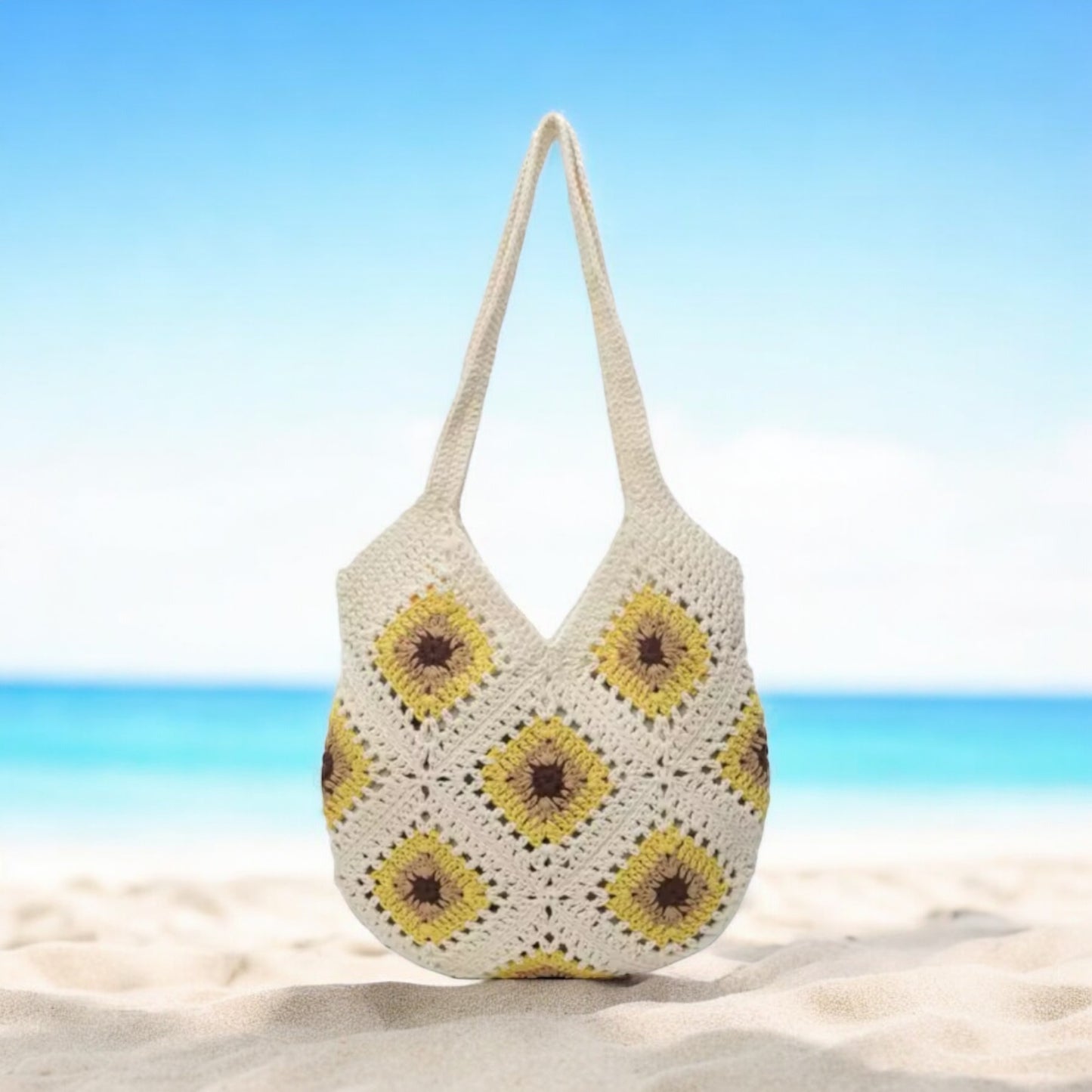 Knitted sunflower beach bag 😄