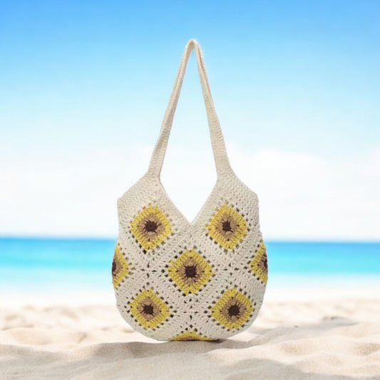 Knitted sunflower beach bag 😄