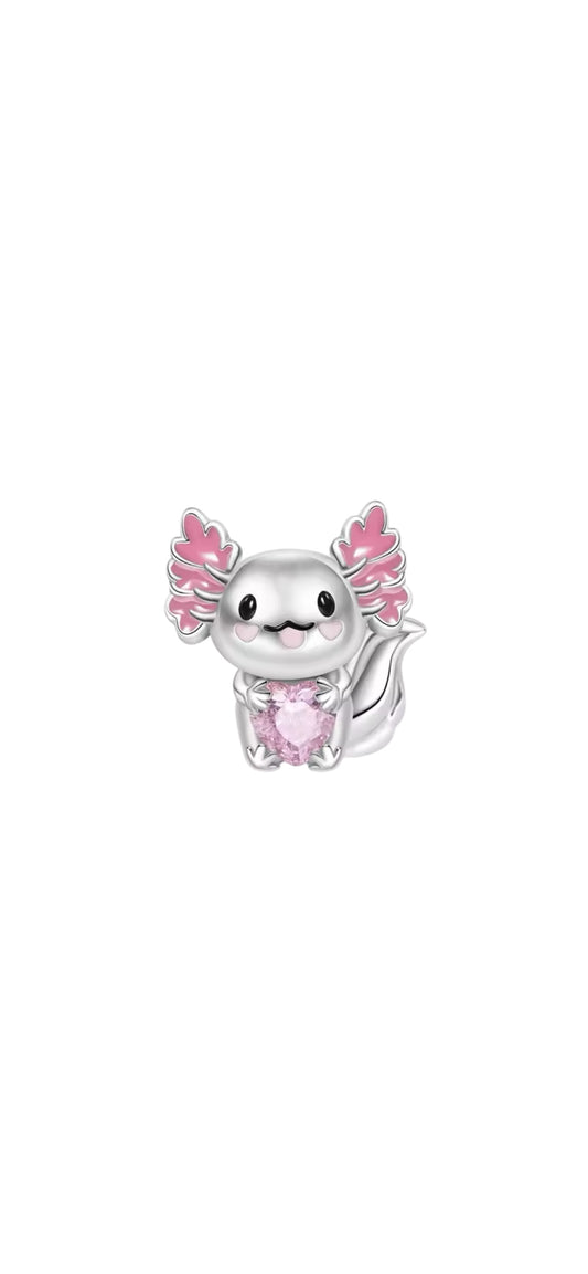 Pink Axolotyl S925 charm (bead)