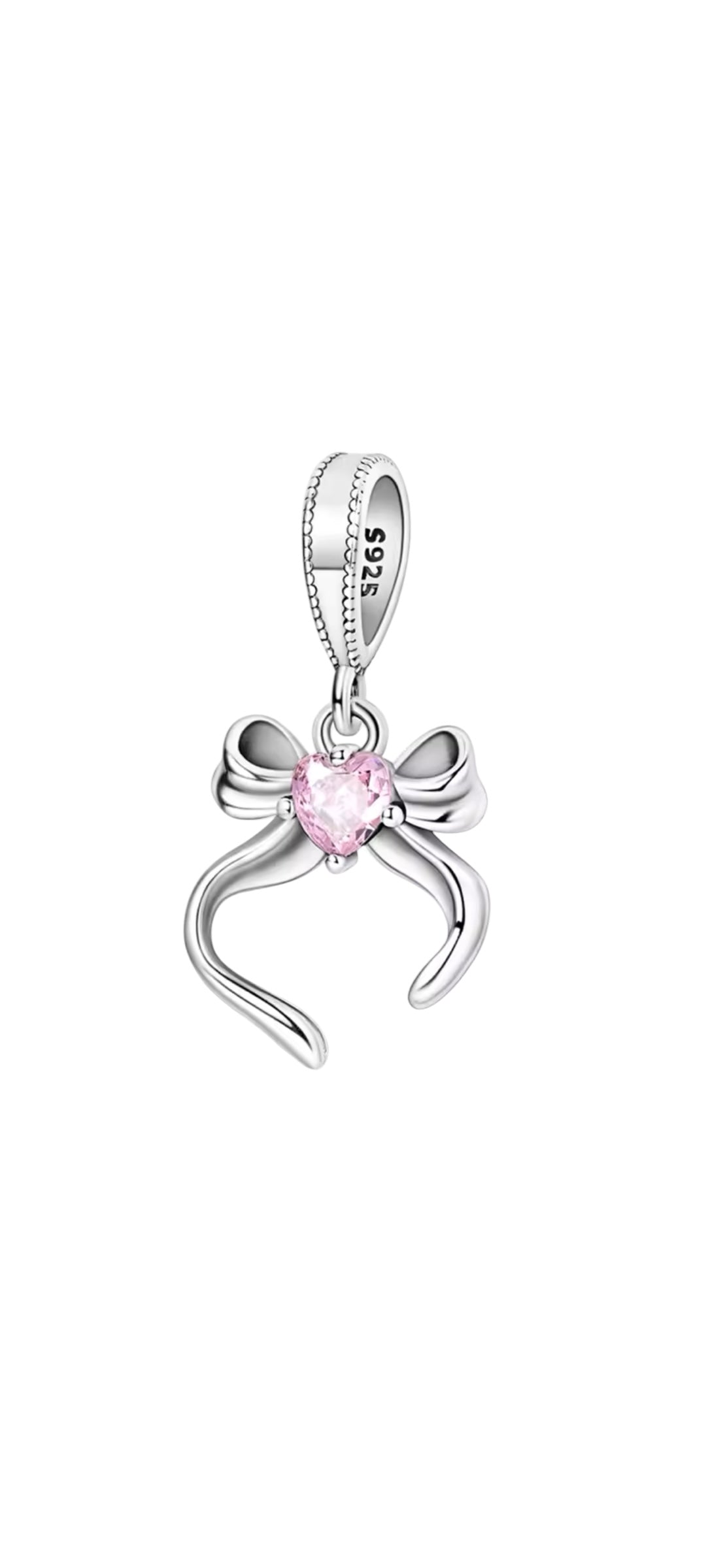 Pink heart bow S925 charm