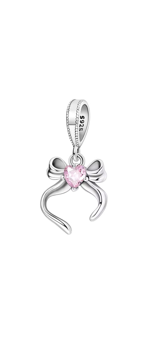 Pink heart bow S925 charm