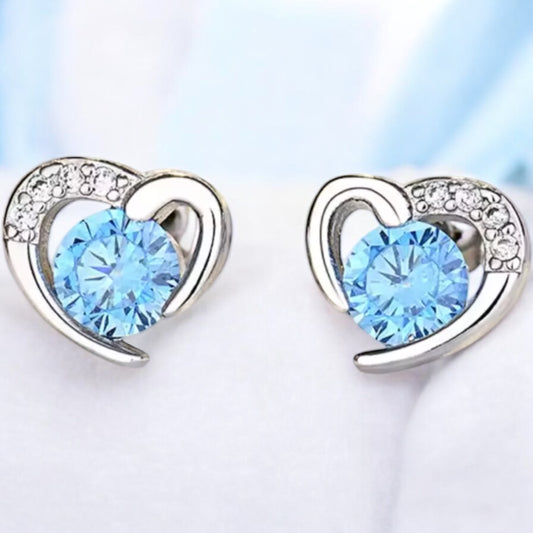 Blue gem heart 925 stud earrings
