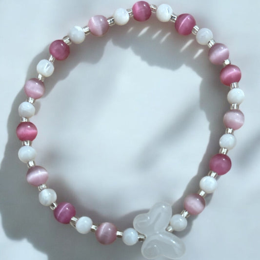 Polly butterfly bracelet with pink cat eye at & mother of pearl