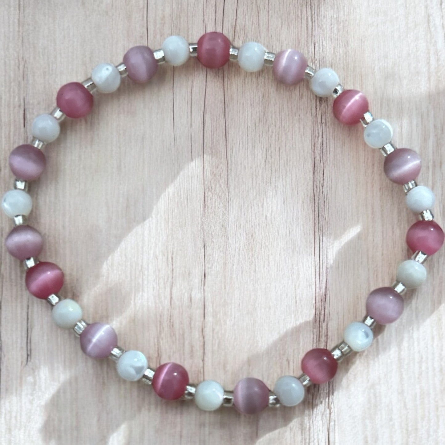 Polly bracelet with pink cat eye & mother of pearl