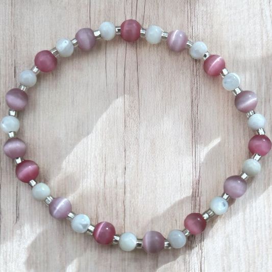 Polly bracelet with pink cat eye & mother of pearl