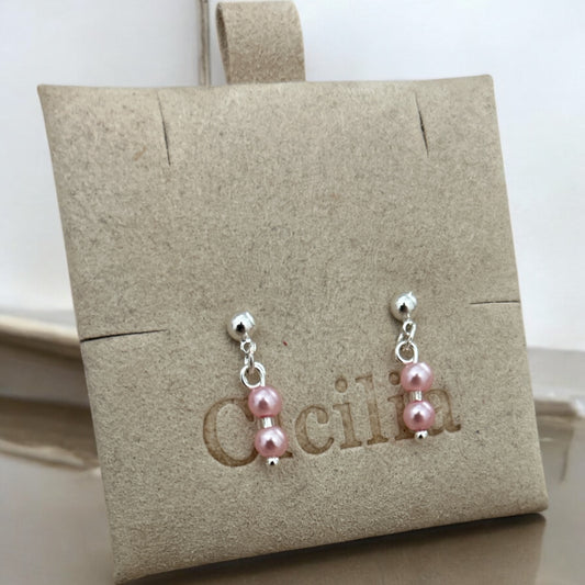 Pink pearl 925 dangle stud earrings