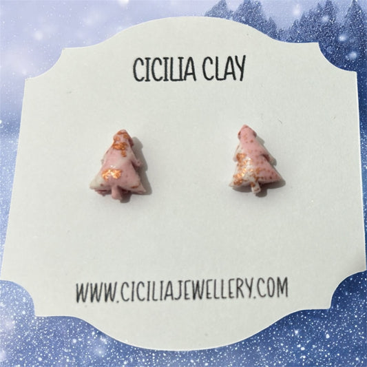Pink & white mix rose gold flaked Christmas tree studs
