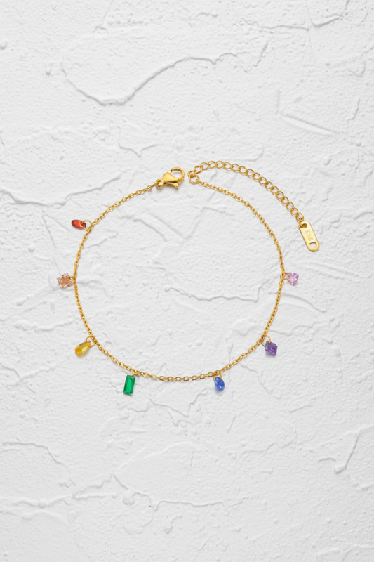 Multicolour gem anklet