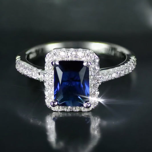Sterling silver blue gemstone ring size 9