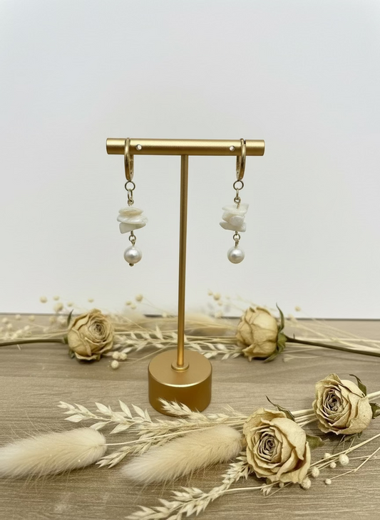 Mother of pearl with fresh water pearl gold huggies