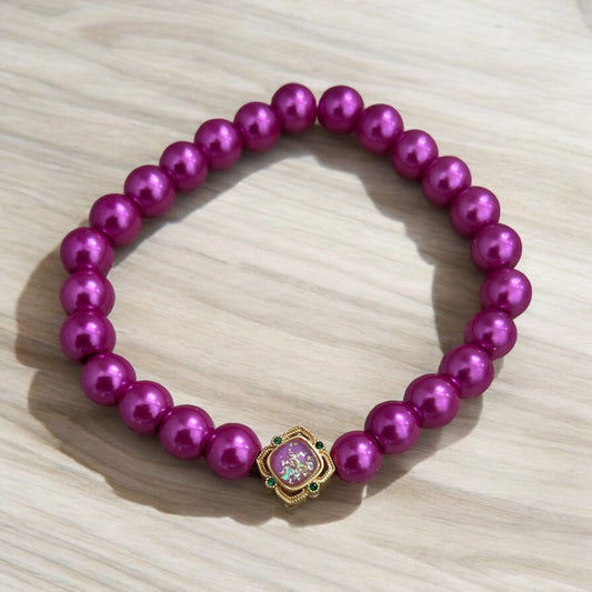 Magenta faux pearl beaded  bracelet