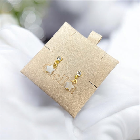 Gold diamanté stud drop mother of pearl star earrings