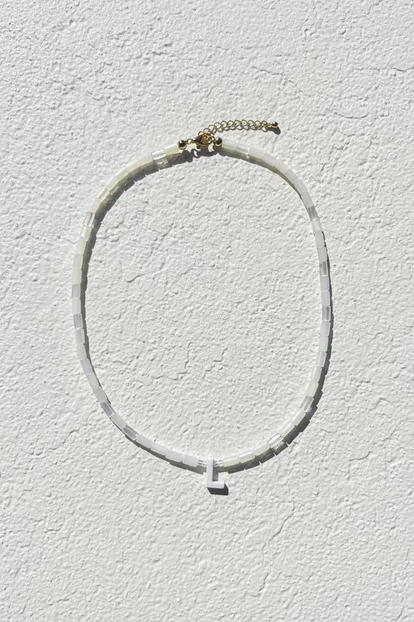 Mother of pearl initial shimmer beaded necklace