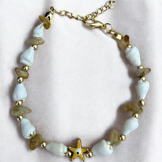 Citrine & shell evil eye bracelet