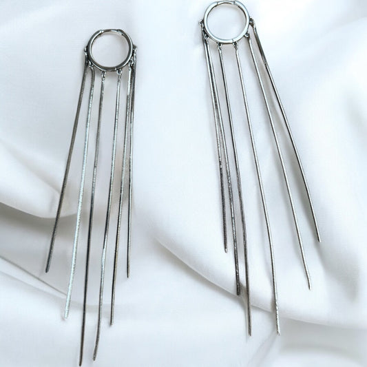 Silver dangle hoop earrings