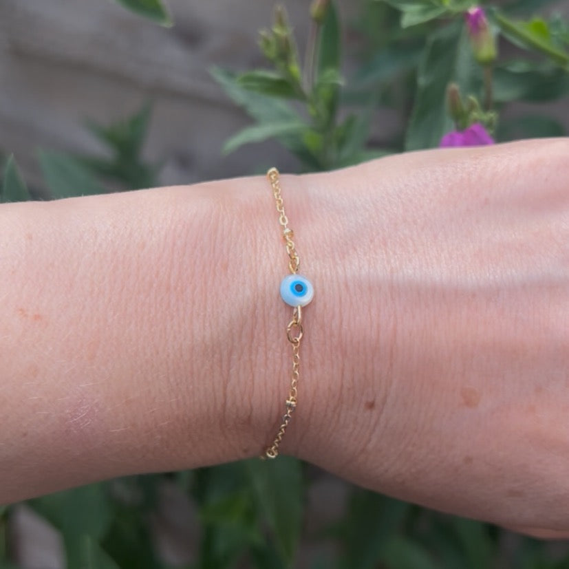 Mother of pearl evil eye bracelet