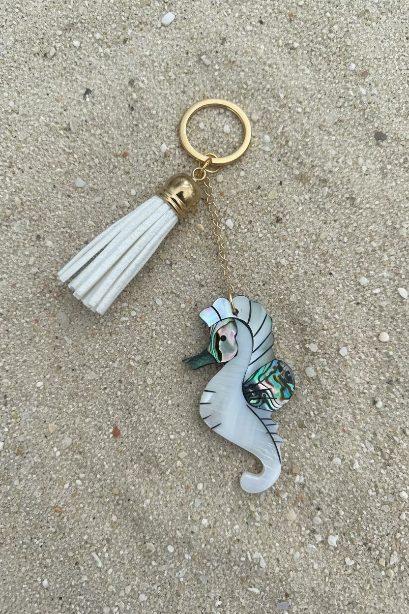 Mother of pearl seahorse keychain
