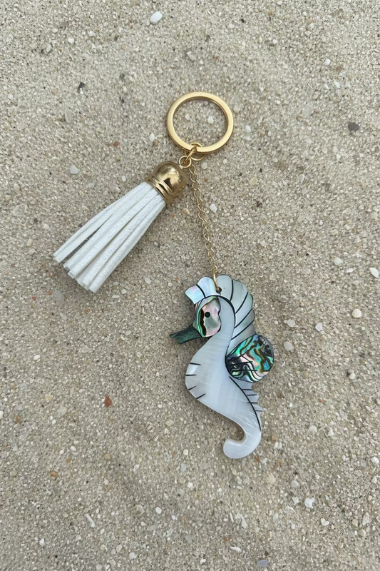 Mother of pearl seahorse keychain