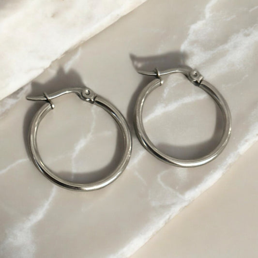 Silver stainless steel hoops