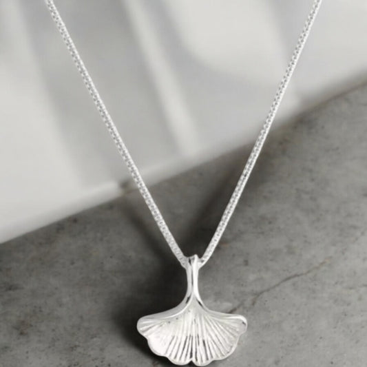 Sterling silver ginkgo leaf necklace