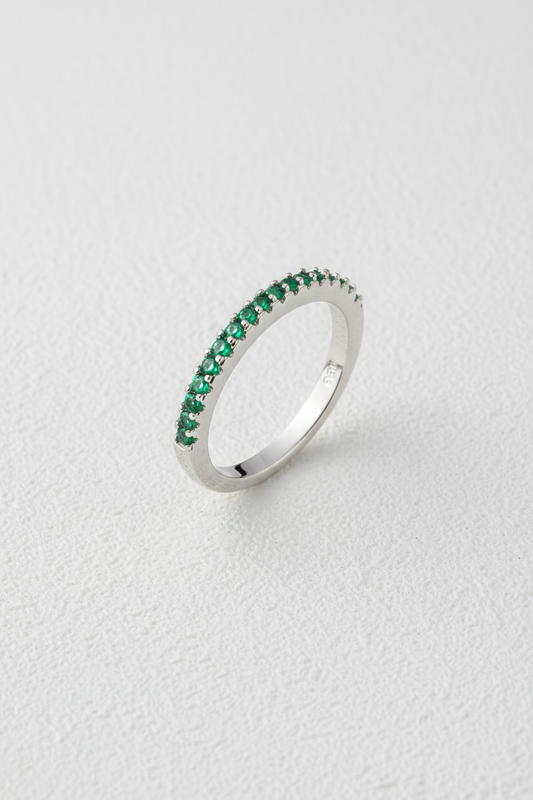 Emerald green cubic zirconia sterling silver ring