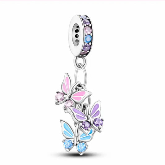 Triple butterfly 925 silver charm