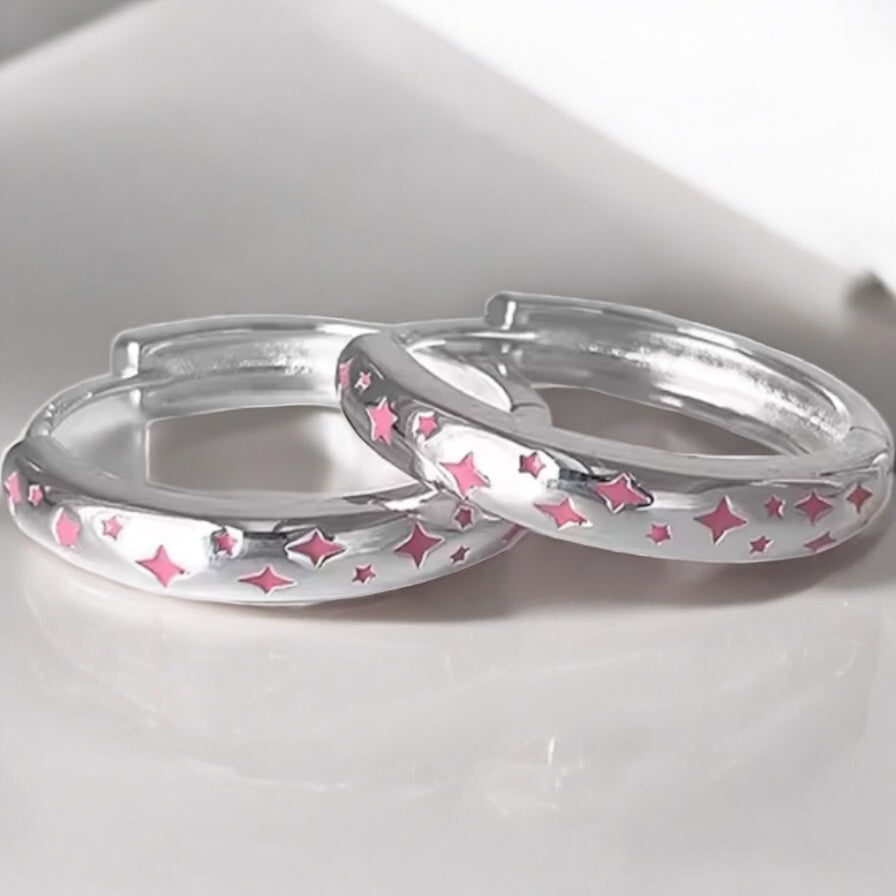 Pink star hoops (sterling silver)