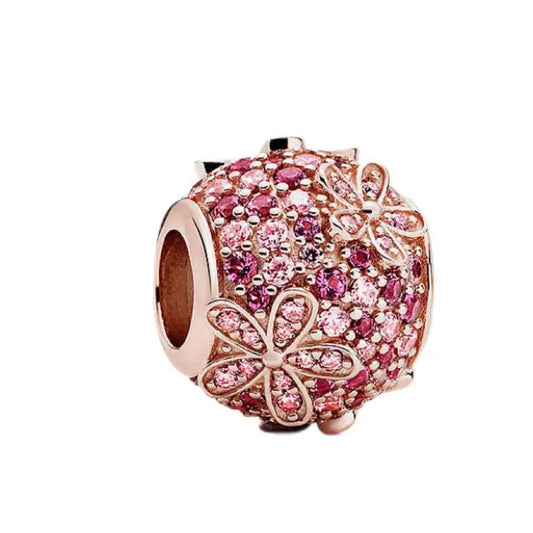 Rose gold diamanté flower 925 silver spacer bead