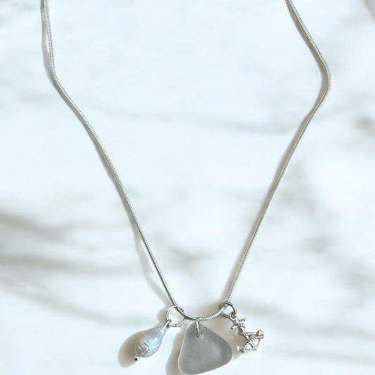 Clear sea glass necklace