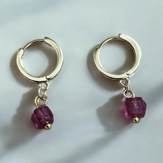 Ruby raw crystal Huggies