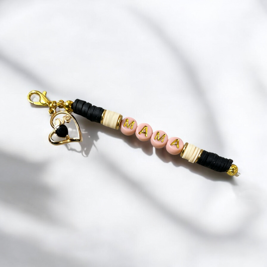 Black, cream & pink mama keyring
