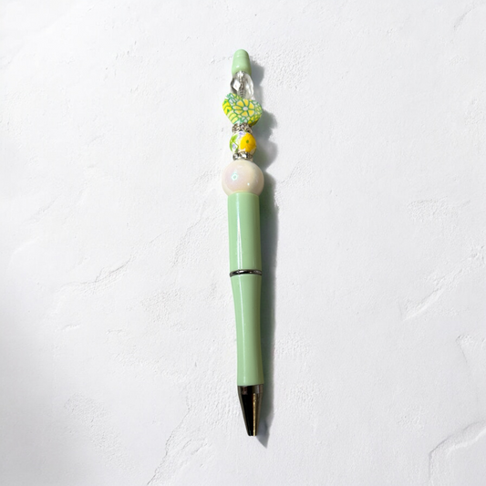 Sage green & white heart pen