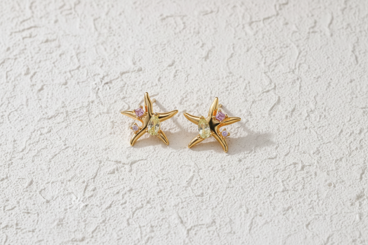 Gem starfish studs (Gold)
