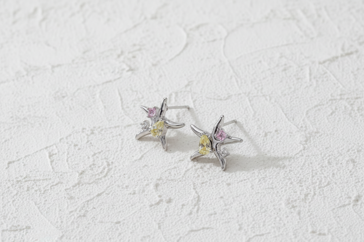Gem starfish studs (silver)