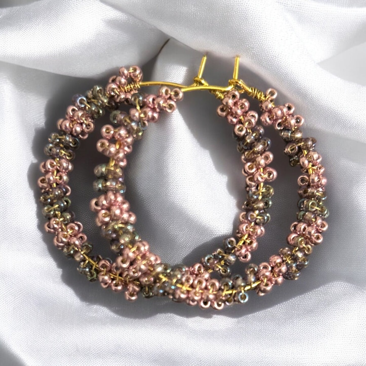 Purple mix beaded hoops (gold)