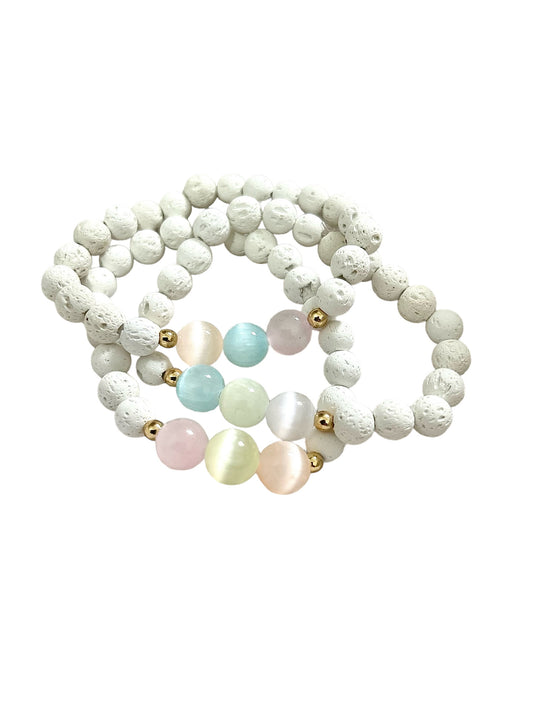 White lava & pastel selenite beaded bracelet