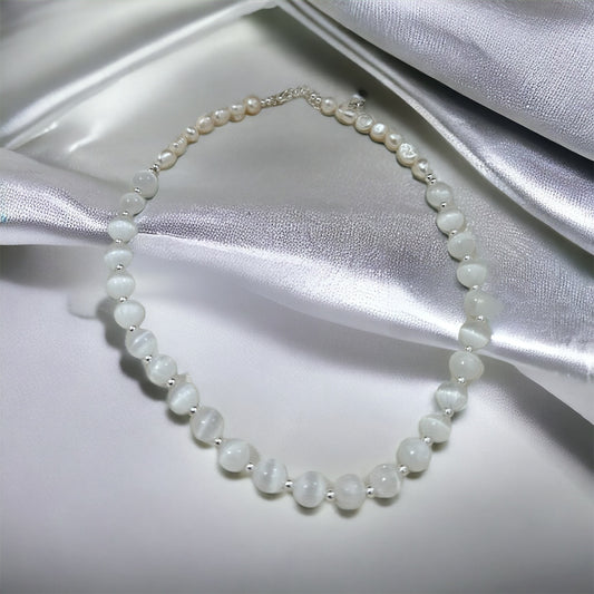 Selenite and Pearl necklace