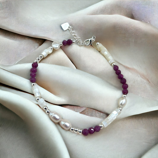 Ruby, pearl and mother of pearl bracelet.